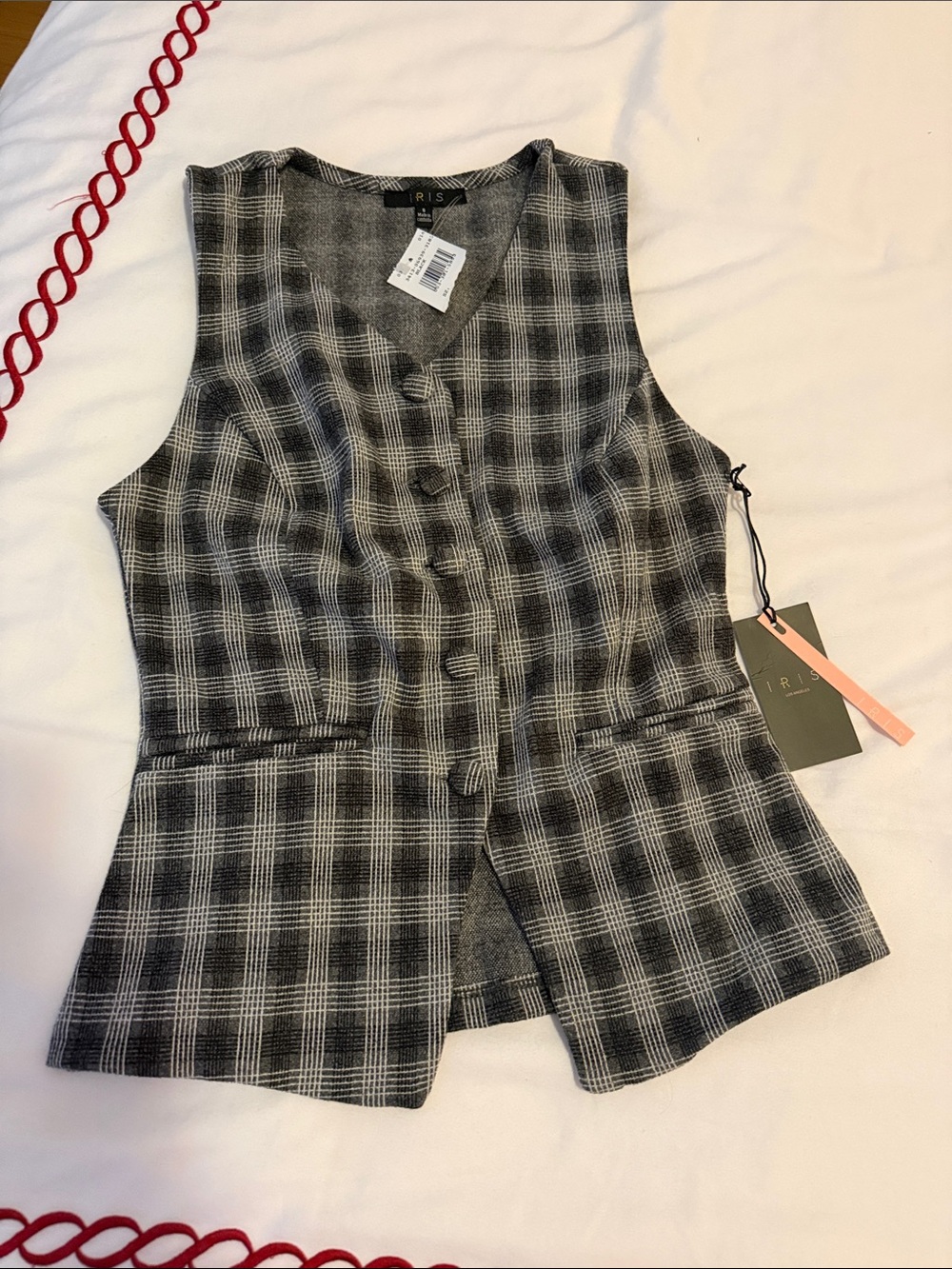 iris Black and White Plaid Button-Front Vest